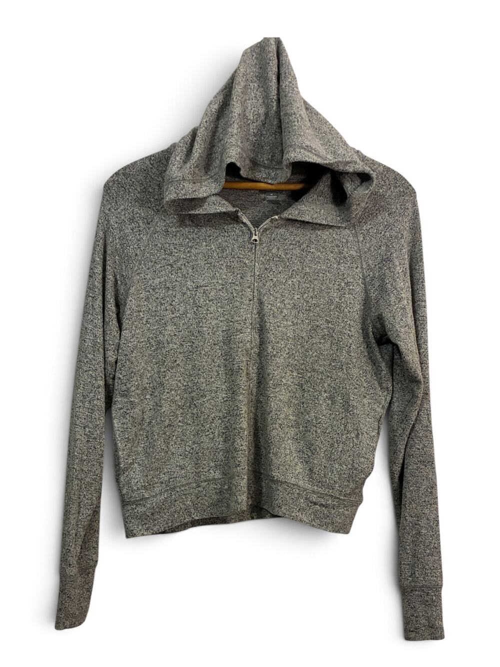 Aerie Gray Heather Cropped Full-Zip Hoodie Sweater